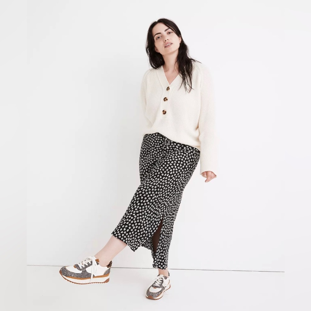 Madewell Black and White Woodcut Flowers Midi Skirt - 6